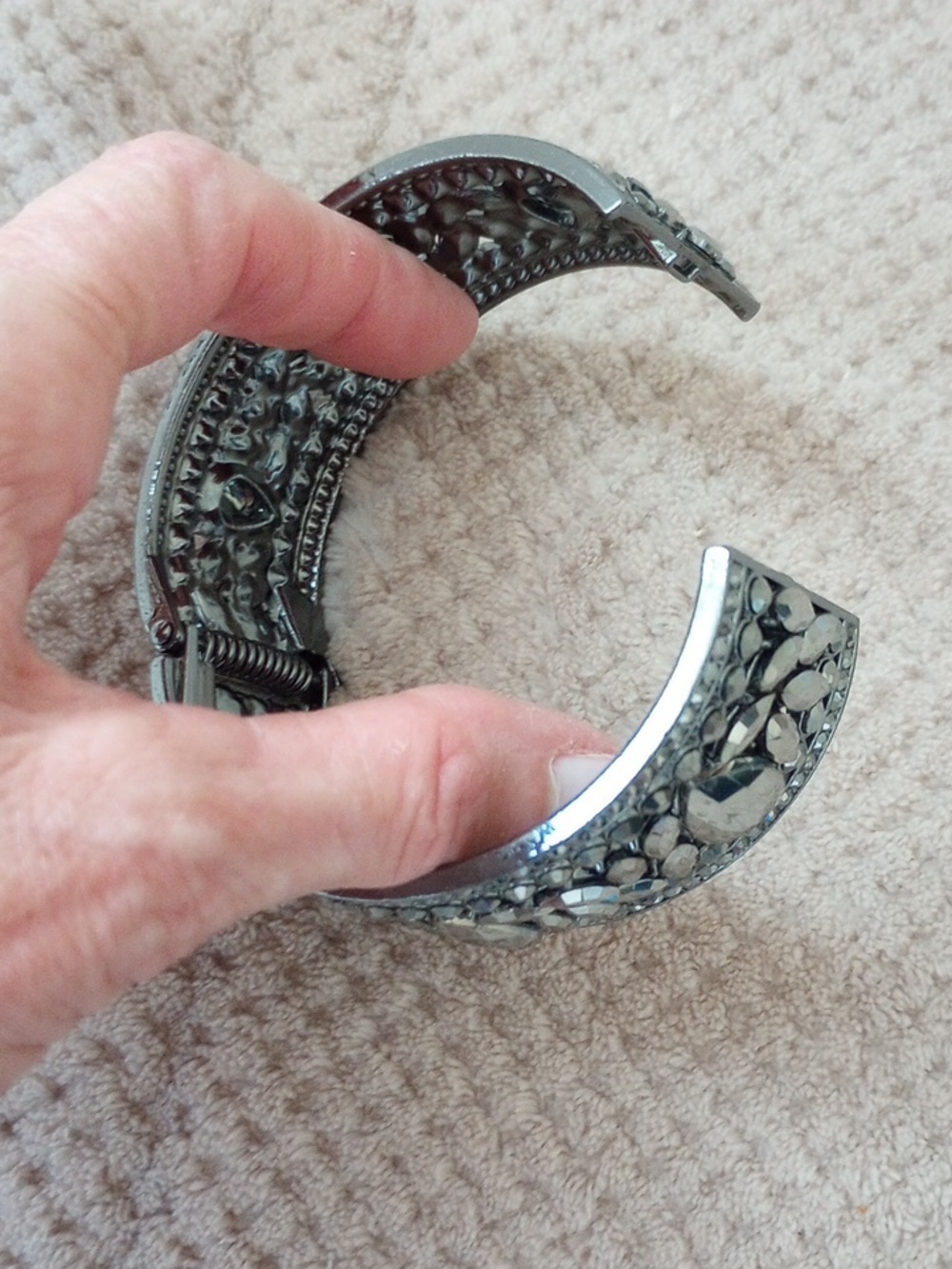 Gunmetal Crystal-Embellished Cuff Bangle - Picture 4 of 5